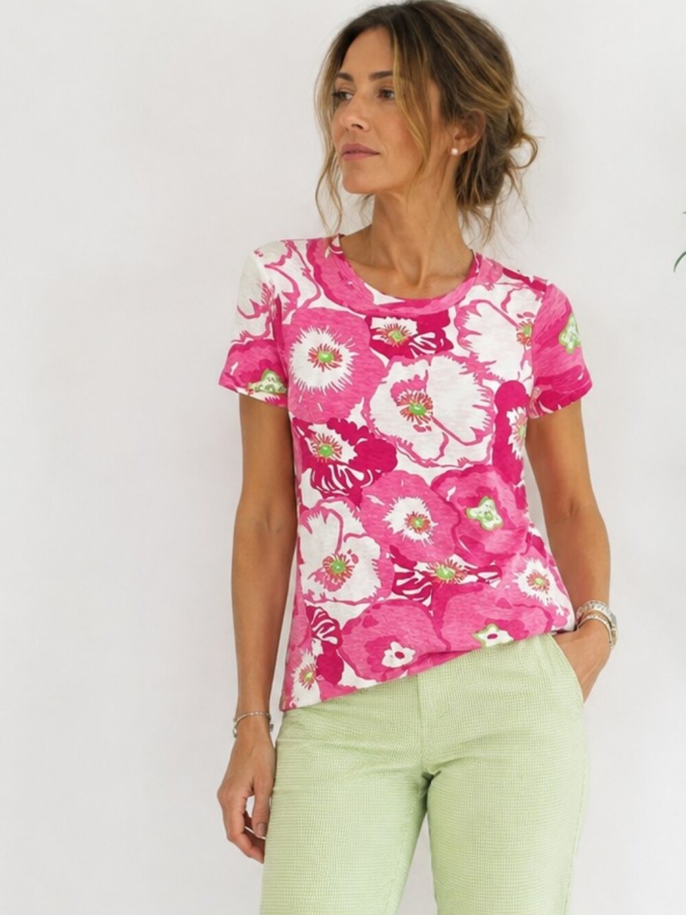 Lilly Pulitzer Pink And Green Floral Tshirt Short Sleeve